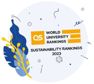 Logo QS foglie e rami stilizzati con scritta QS Sustainability ranking 2023