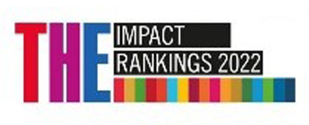 Logo THE con barra di colori e scritta THE Impact ranking 2022